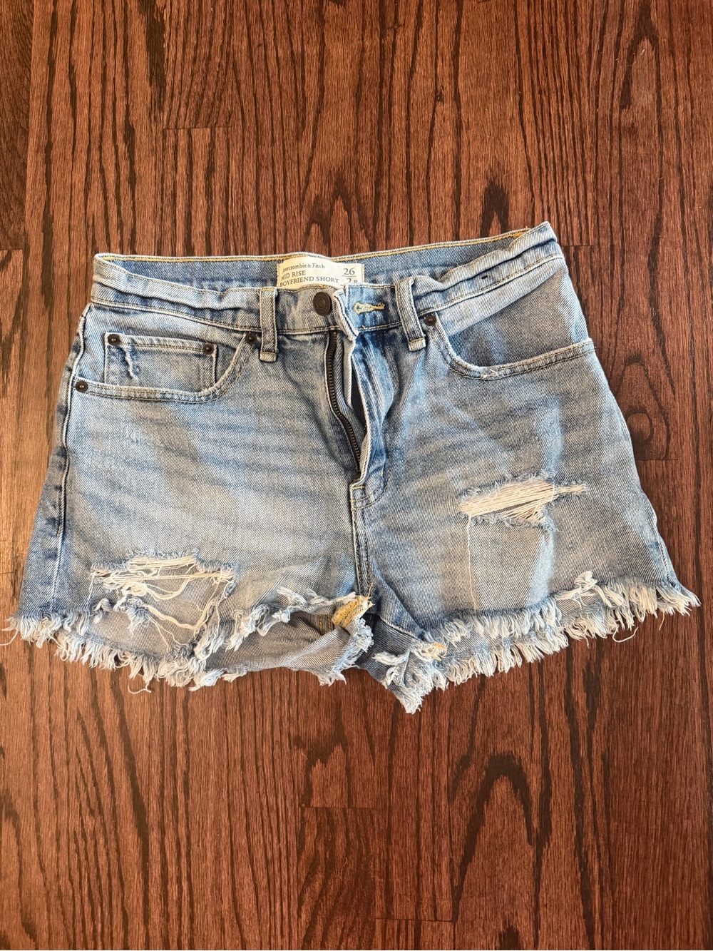 Abercrombie & Fitch Light Blue Distressed Denim Shorts